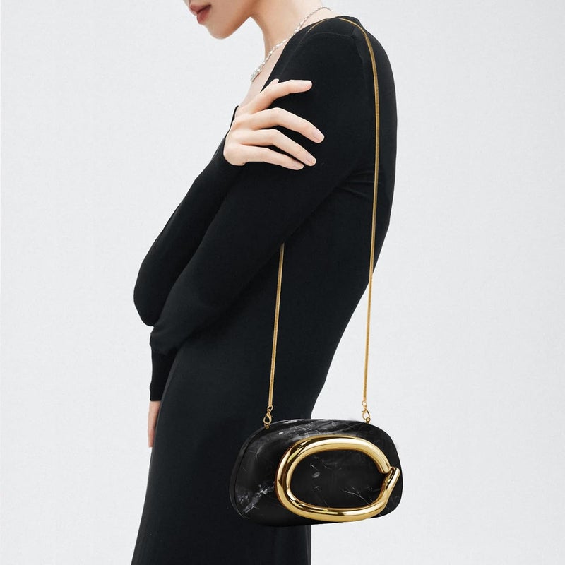 NEWROGENG Clutch Purses for Women Formal, PU Leather/Marble Acrylic Evening Bags with Chain, Trendy Metal Handle Purses 2025 - Image 4